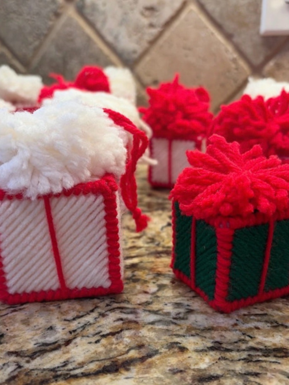 Set of 18 Vintage Yarn Needlepoint Christmas Ornaments